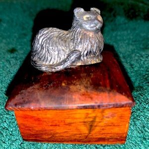 SOLD - Vintage wooden & metal cat jewelry or trinket box.